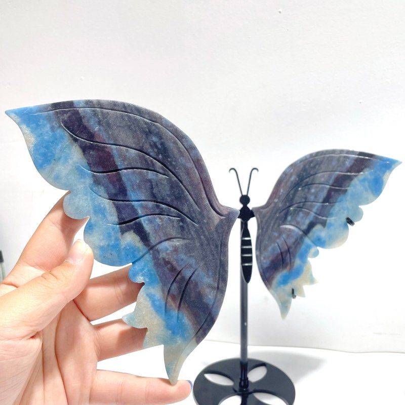 2 Pairs Trolleite Stone Butterfly Wing Carving With Stand - Wholesale Crystals