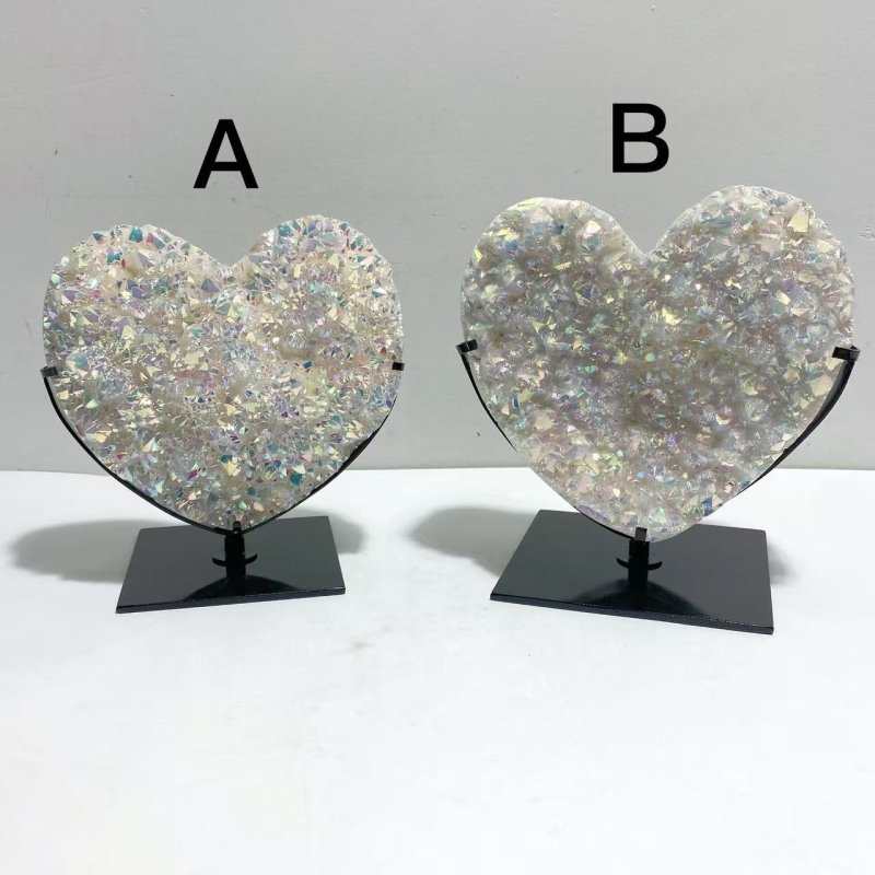 2 Pieces Aura Quartz Cluster Heart With Stand 10 - Wholesale Crystals