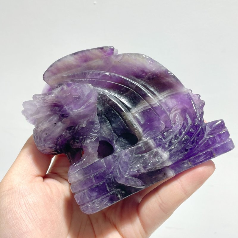 2 Pieces Beautiful Chevron Amethyst Dragon Castle Carving - Wholesale Crystals