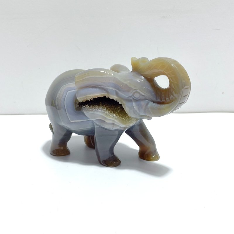 2 Pieces Beautiful Geode Agate Druzy Elephant Carving - Wholesale Crystals