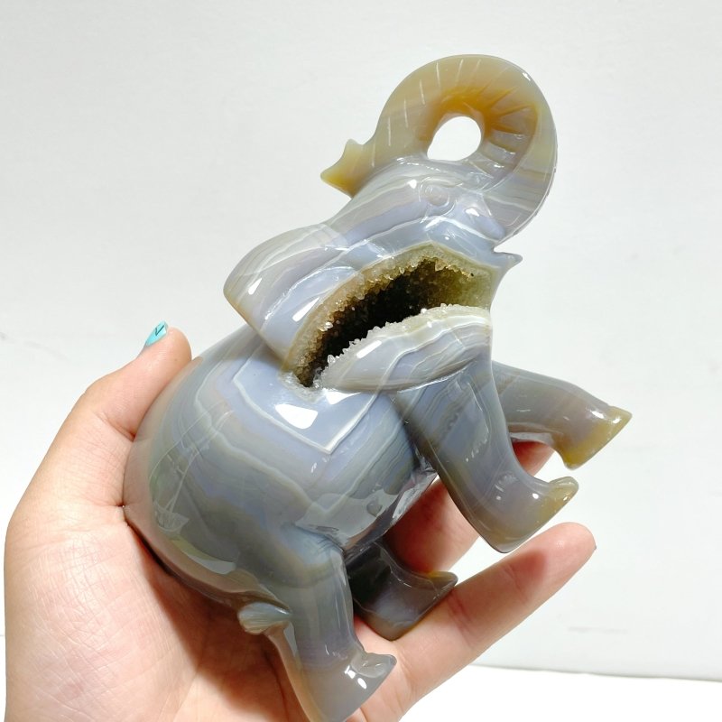 2 Pieces Beautiful Geode Agate Druzy Elephant Carving - Wholesale Crystals