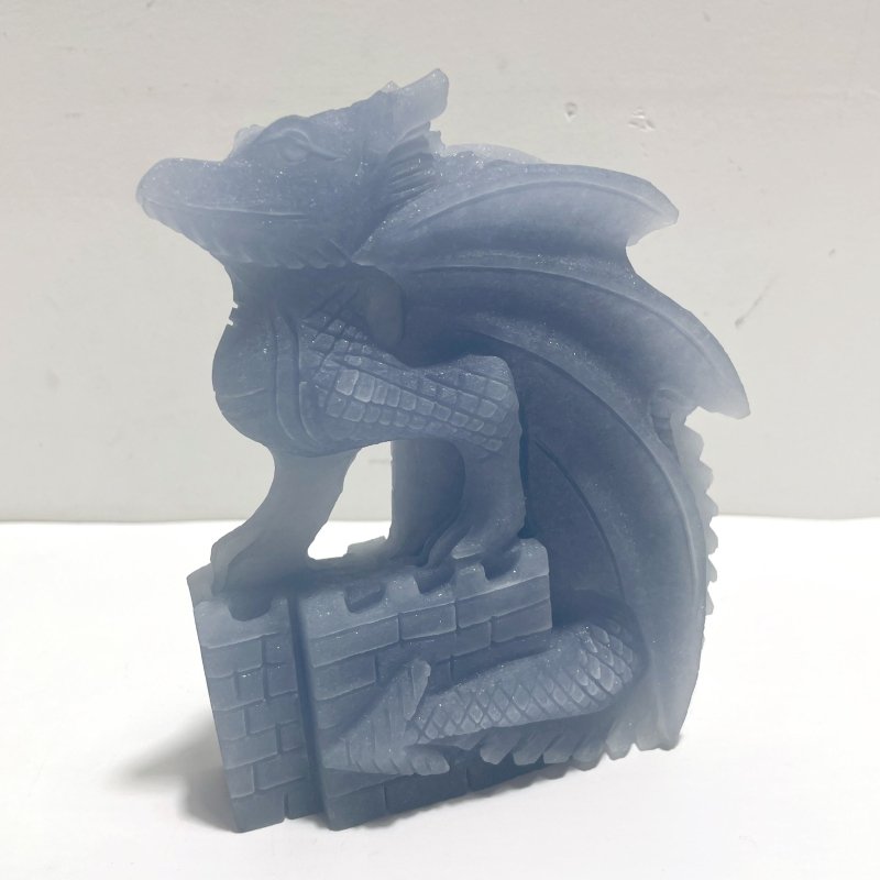 2 Pieces Blue Angelite Flying Dragon Castle Carving - Wholesale Crystals