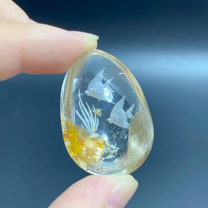 2 Pieces Fish Garden Quartz Inner Scene Carving -Wholesale Crystals