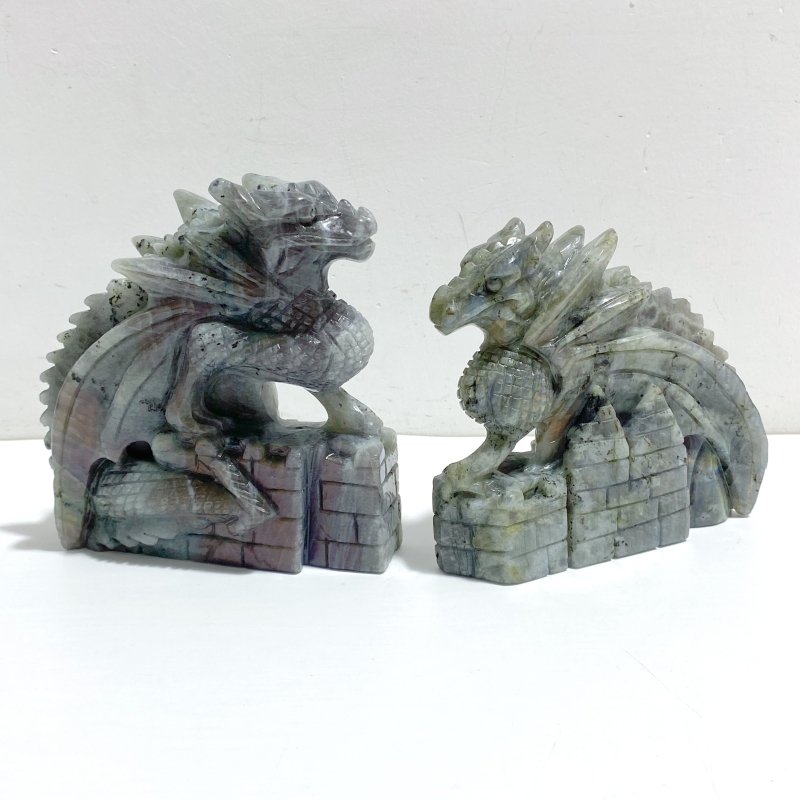 2 Pieces Labradorite Flying Dragon Castle Carving - Wholesale Crystals