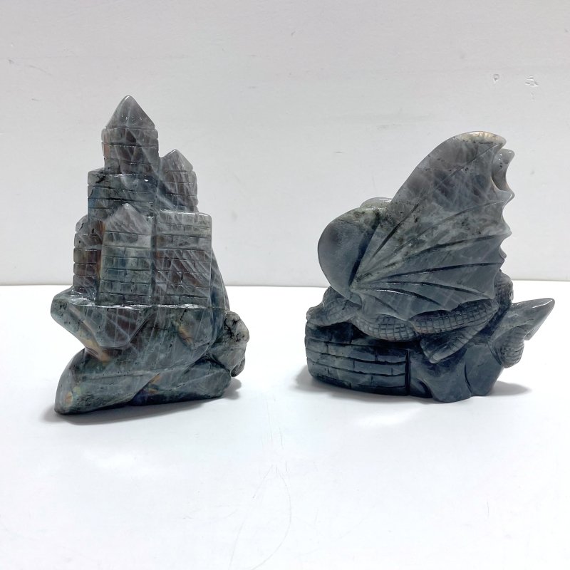 2 Pieces Labradorite Flying Dragon Castle Carving - Wholesale Crystals