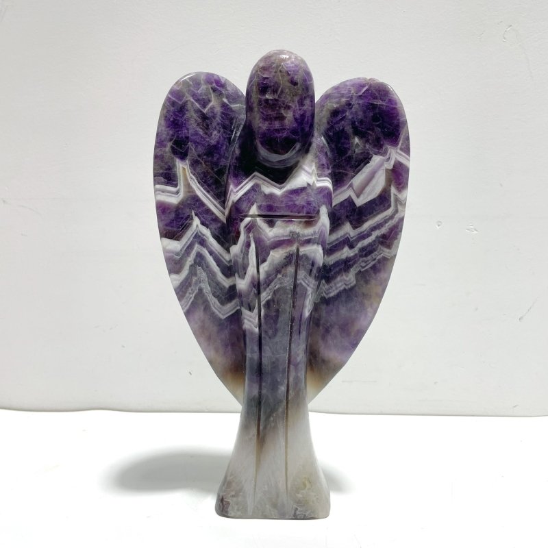 2 Pieces Large Chevron Amethyst Angel Carving - Wholesale Crystals