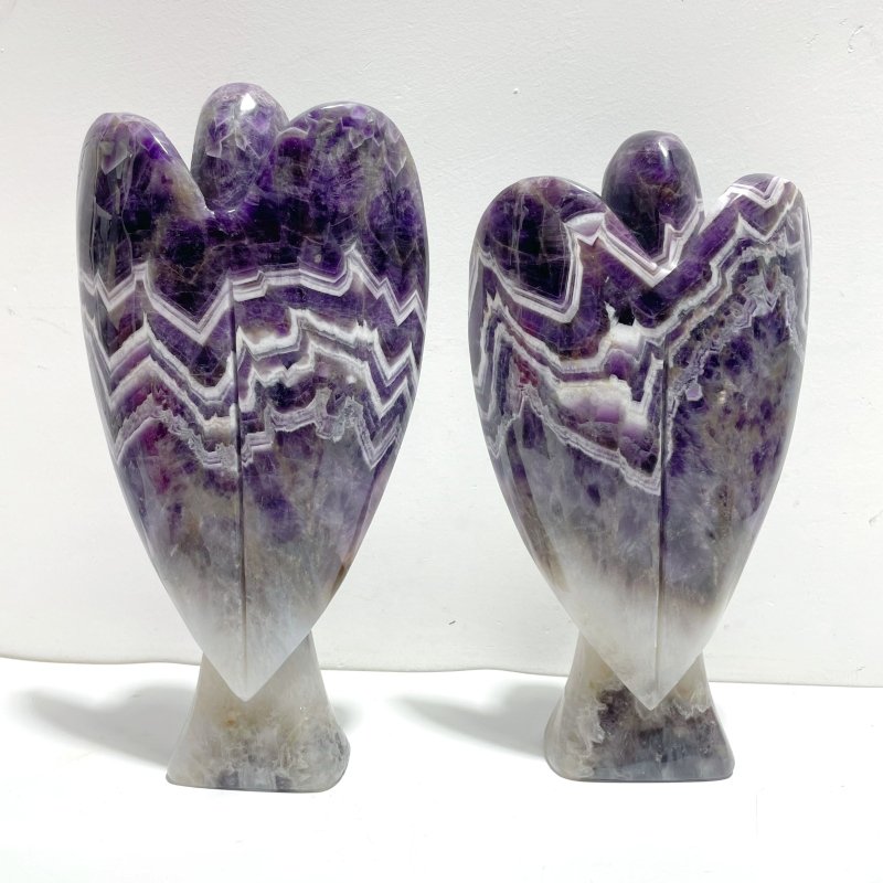 2 Pieces Large Chevron Amethyst Angel Carving - Wholesale Crystals