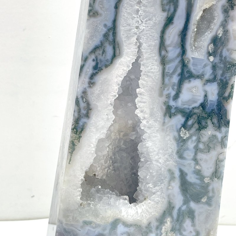 2 Pieces Large Geode Druzy Moss Agate Four - sided Point - Wholesale Crystals