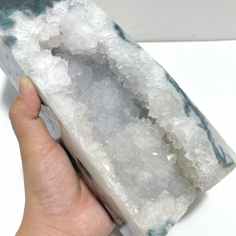 2 Pieces Large Geode Druzy Moss Agate Four - sided Point - Wholesale Crystals