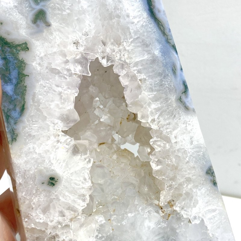 2 Pieces Large Geode Druzy Moss Agate Tower Point - Wholesale Crystals