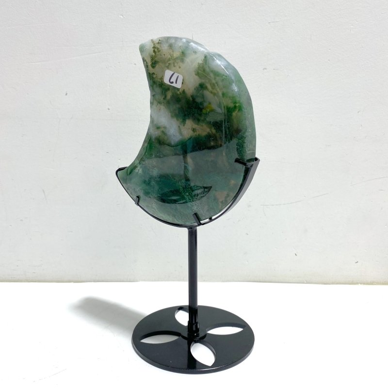 2 Pieces Large Moss Agate Moon With Stand Home Decor - Wholesale Crystals