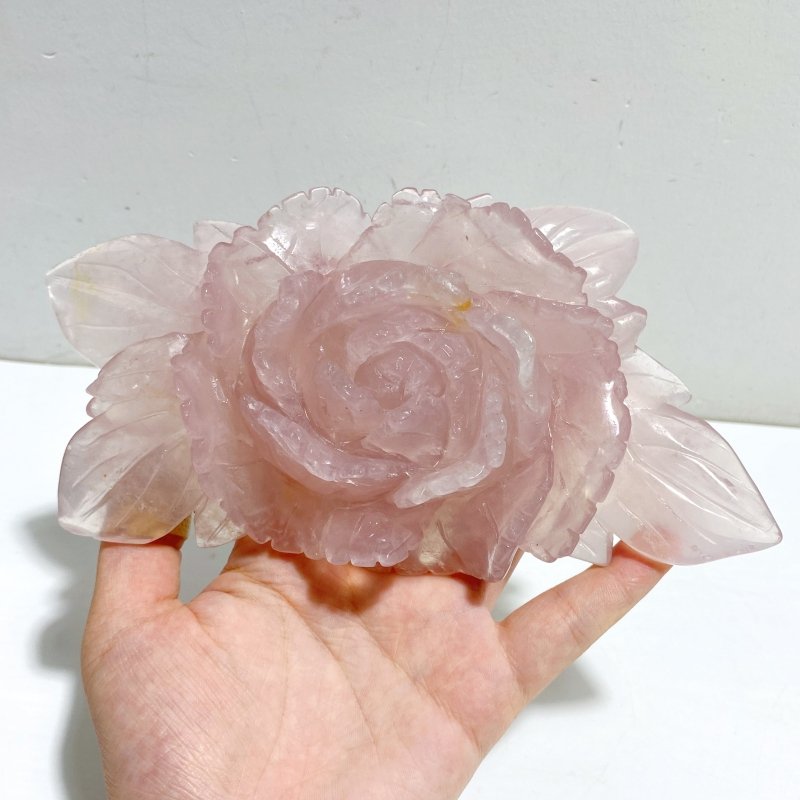 2 Pieces Rose Quartz Flower Carving With Stand -Wholesale Crystals