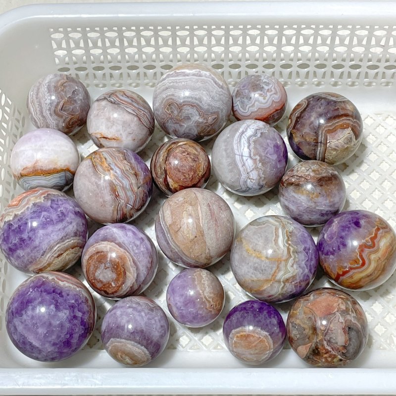 20 Pieces Amethyst Mixed Striped Agate Crystal Spheres - Wholesale Crystals