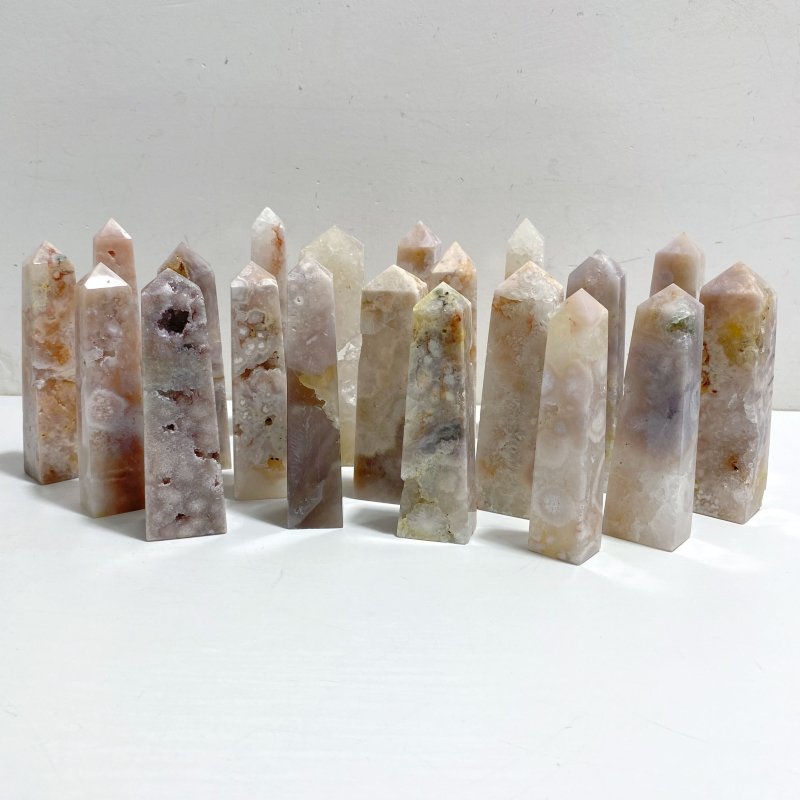20 Pieces Geode Sakura Flower Agate Four-sided Tower Points -Wholesale Crystals