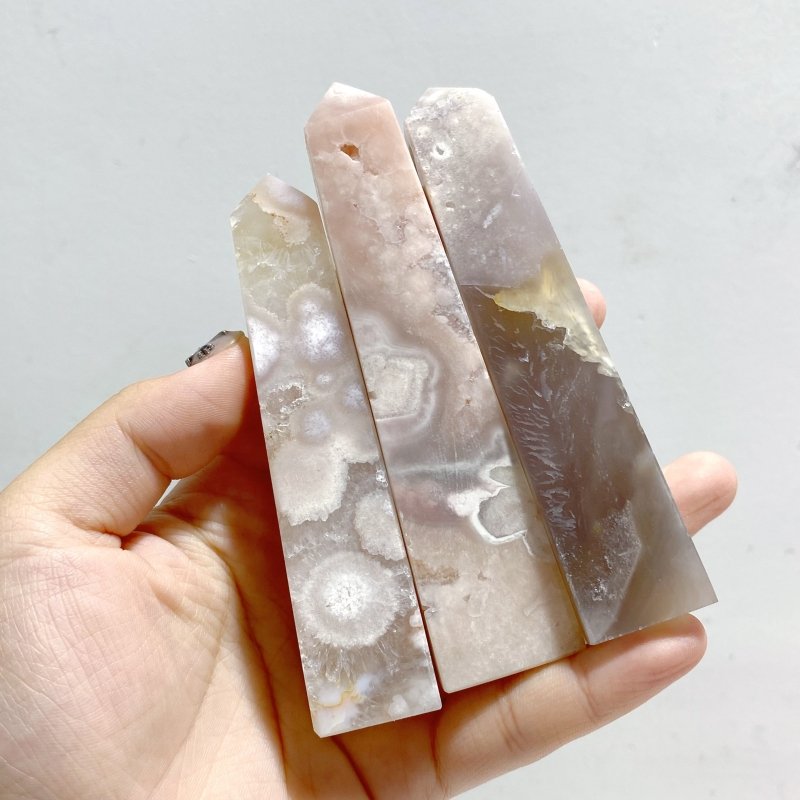 20 Pieces Geode Sakura Flower Agate Four-sided Tower Points -Wholesale Crystals
