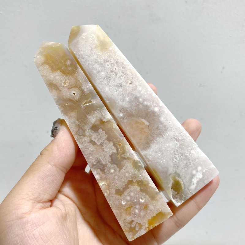 22 Pieces Geode Sakura Flower Agate Geode Four-Sided Points -Wholesale Crystals