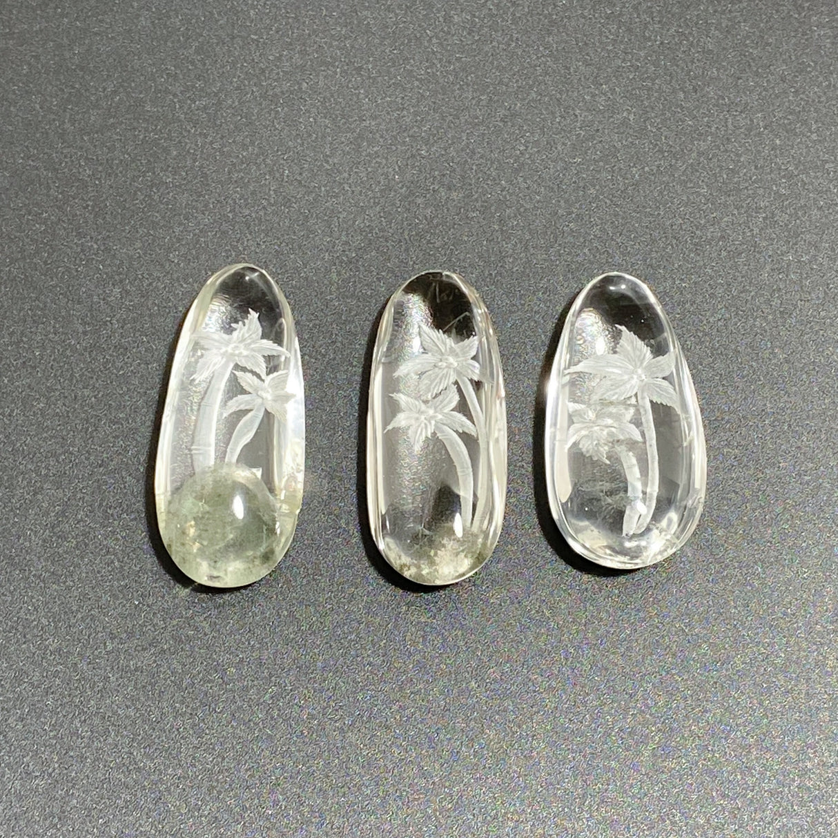 3 Pieces Beautiful Tree Garden Quartz Inner Scene Carving