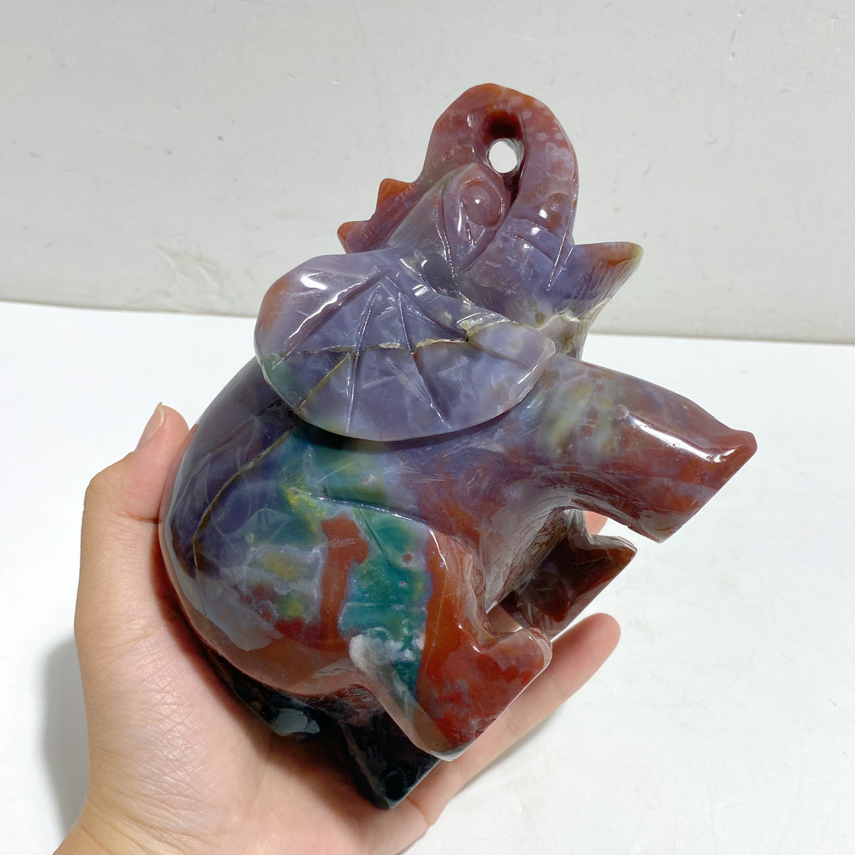 2 Pieces Large Ocean Jasper Elephant Crystal Carving