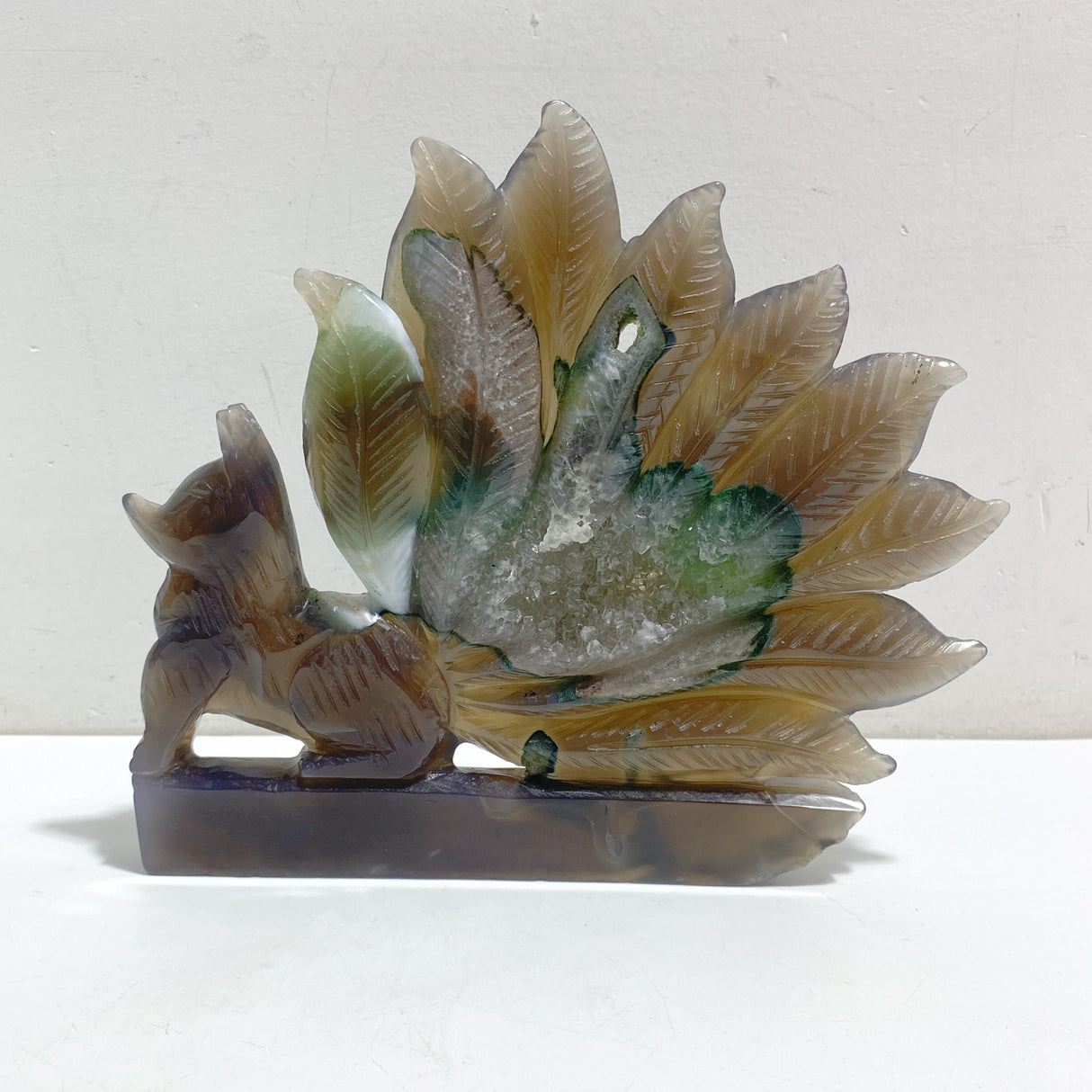 2 Pieces Geode Agate Druzy Nine-tailed Fox Carving #19
