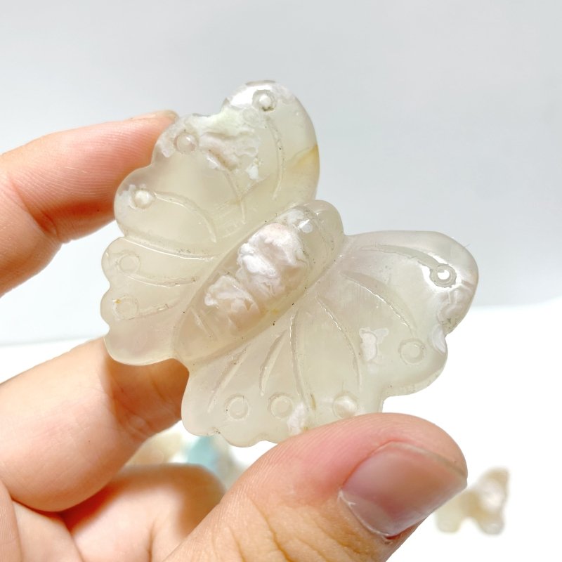 25 Pieces Sakura Flower Agate Butterfly Carving(Clearance) - Wholesale Crystals