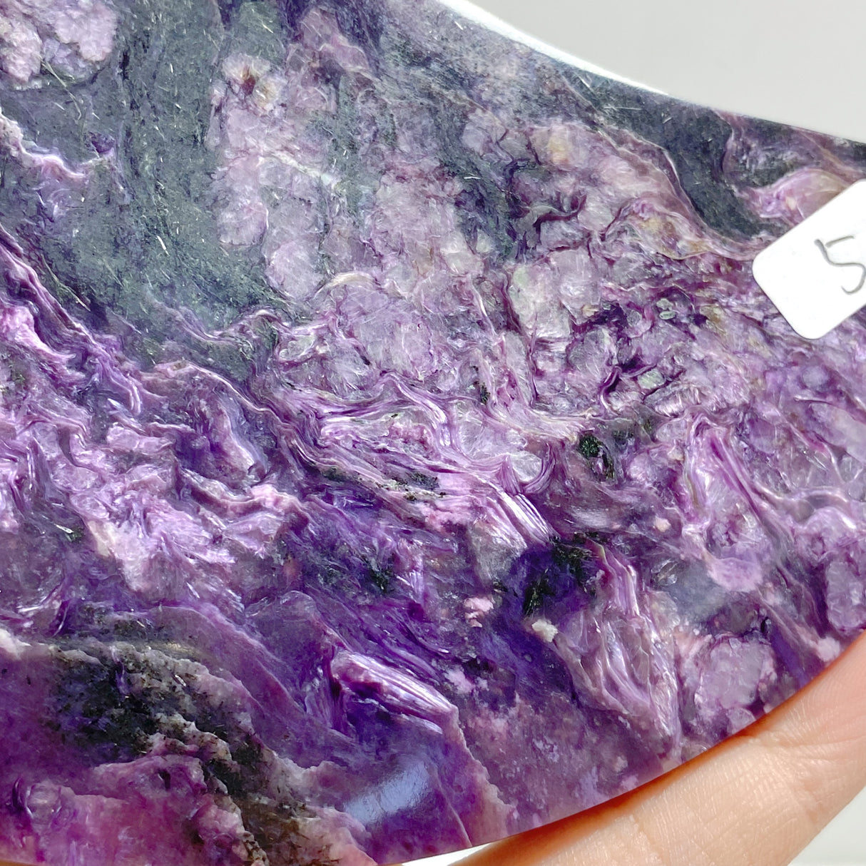 Large Charoite Moon Carving With Stand #5