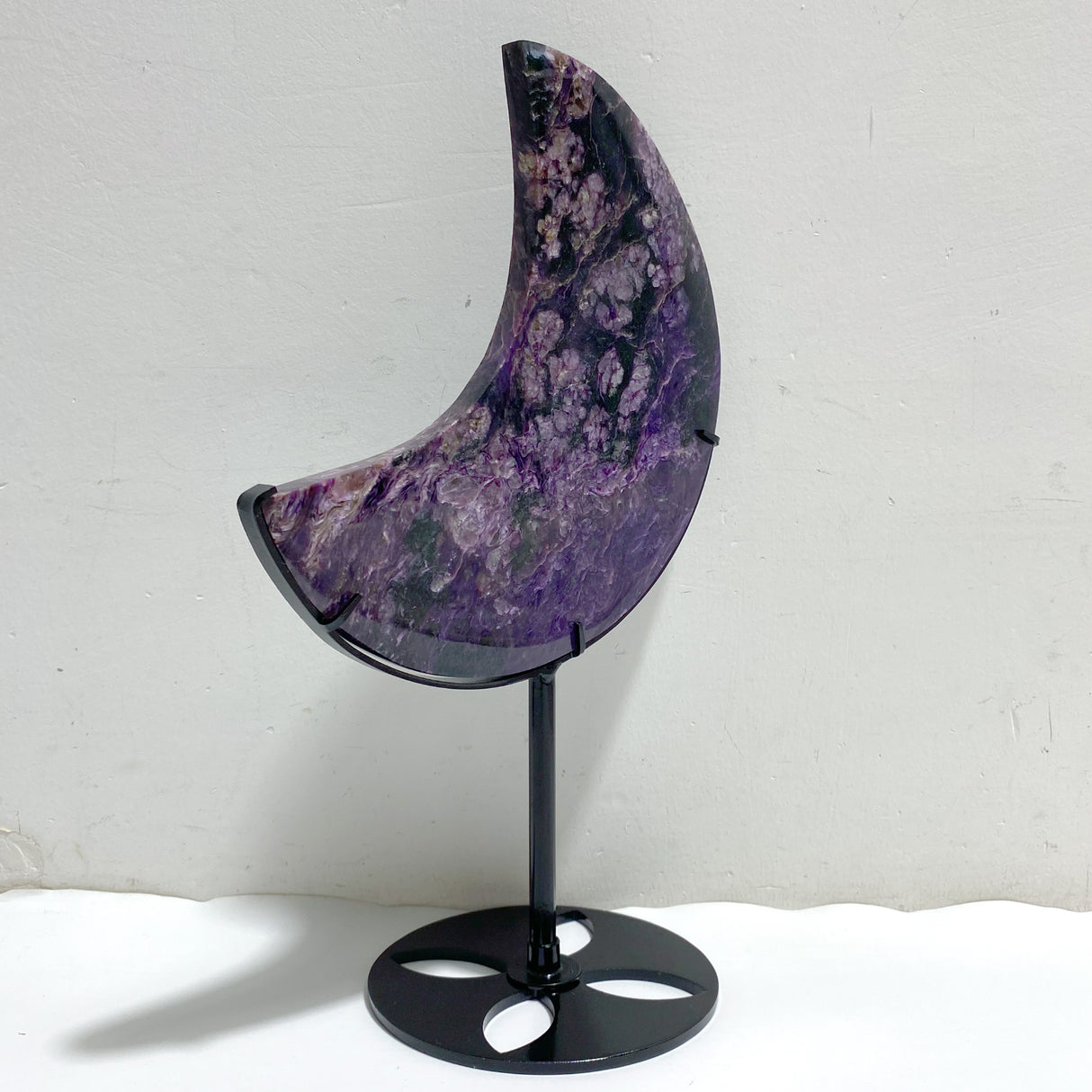 Large Charoite Moon Carving With Stand #4