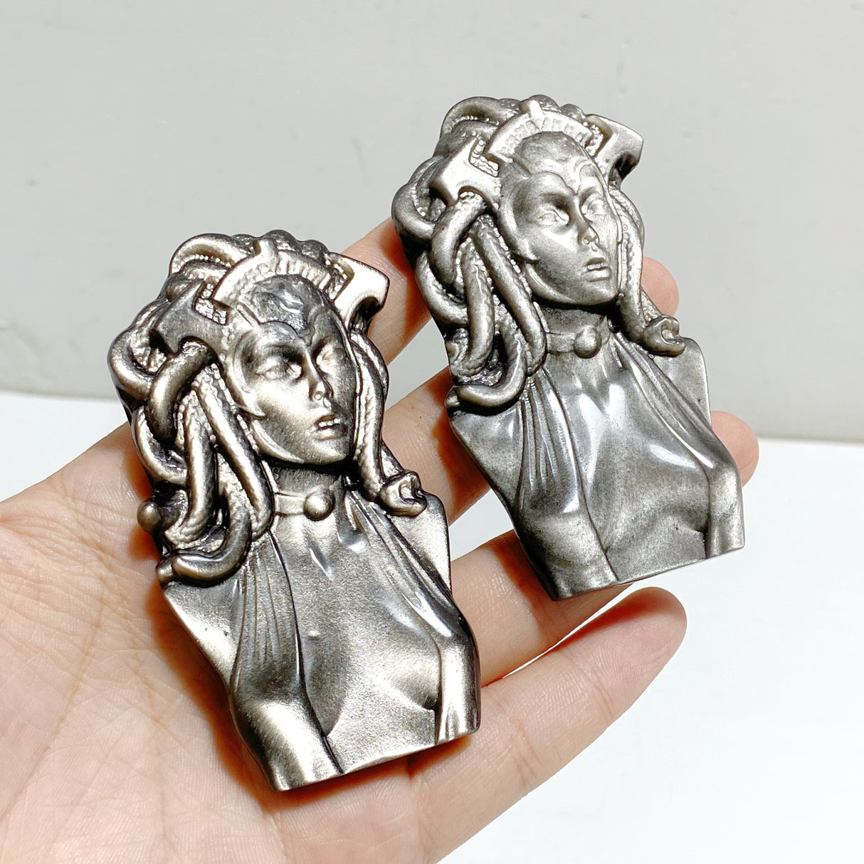 Silver Sheen Obsidian Medusa Carving Wholesale