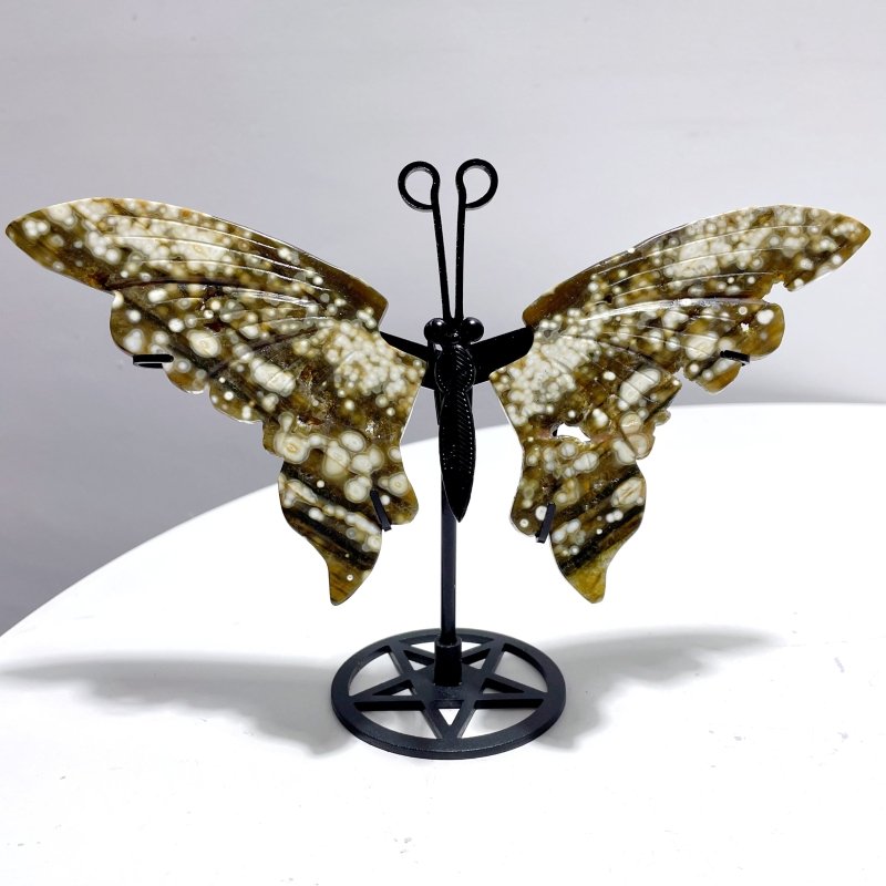 3 Pairs 8th Vein Ocean Jasper Butterfly Wing Carving With Stand 2 - Wholesale Crystals