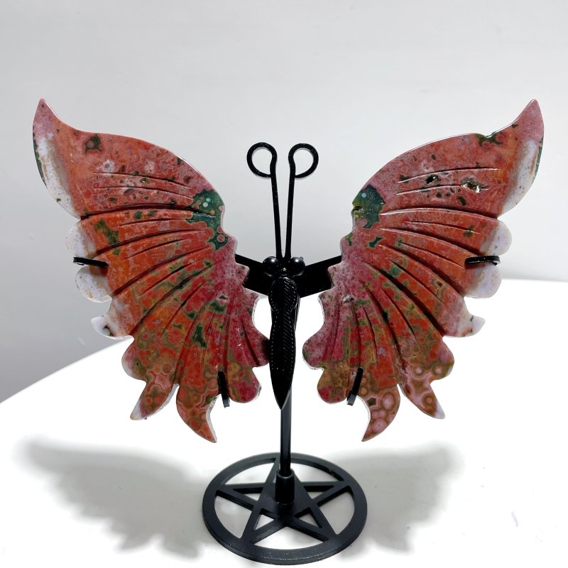 3 Pairs 8th Vein Ocean Jasper Butterfly Wing Carving With Stand 4 - Wholesale Crystals