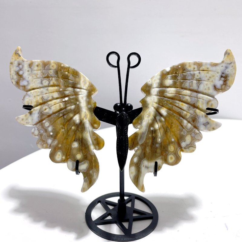 3 Pairs 8th Vein Ocean Jasper Butterfly Wing Carving With Stand 4 - Wholesale Crystals