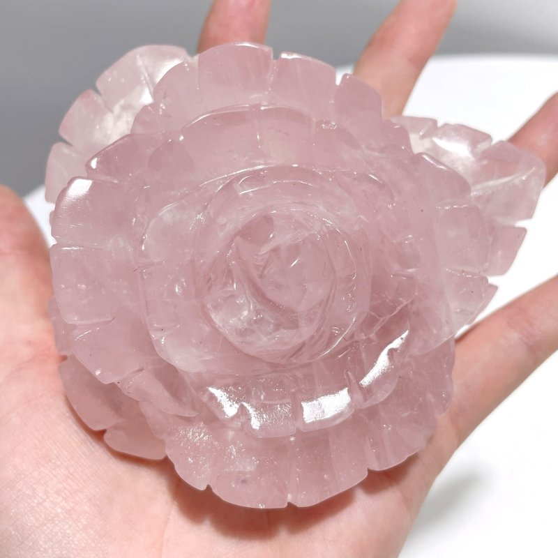 3 Pairs Beautiful Rose Quartz Flower Carving With Stand - Wholesale Crystals