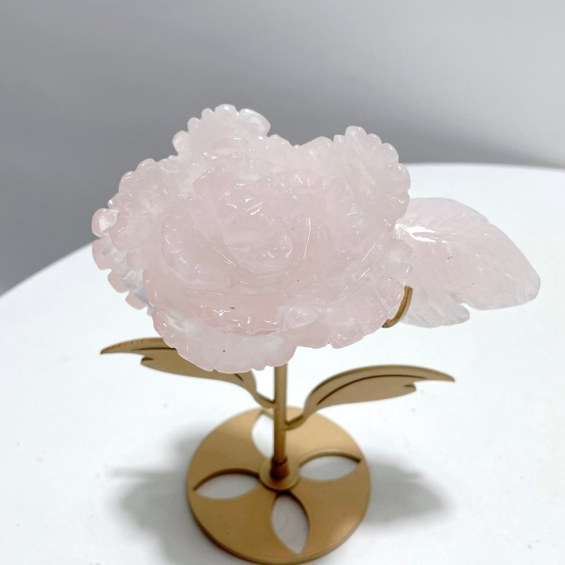 3 Pairs Beautiful Rose Quartz Flower Carving With Stand - Wholesale Crystals