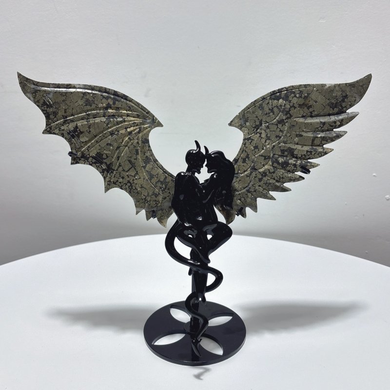 3 Pairs Demon and Angel Wing Carving With Stand Ruby Zoisite Pyrite - Wholesale Crystals