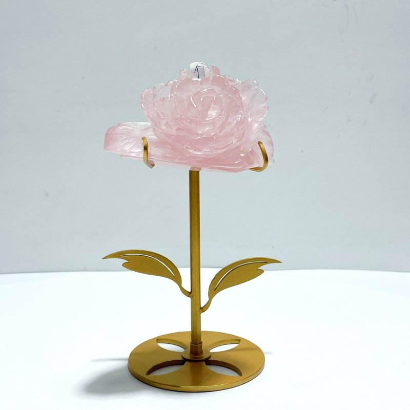 3 Pairs Rose Quartz Flower Carving With Stand - Wholesale Crystals