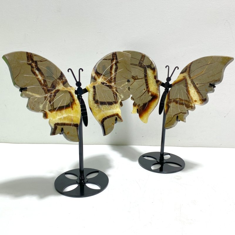 3 Pairs Septarium Butterfly Wing Carving With Stand 3 - Wholesale Crystals