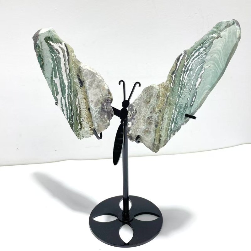 3 Pairs Stripe Moss Agate Slab Butterfly Wing With Stand - Wholesale Crystals