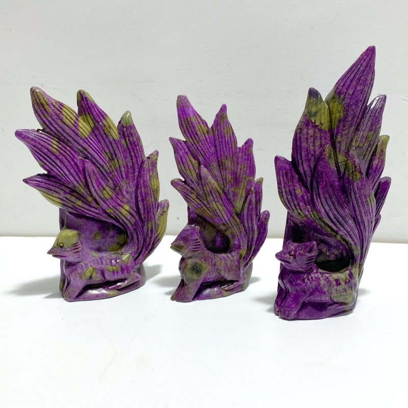 3 Pieces Atlantisite Nine - tailed Foxes Carving - Wholesale Crystals