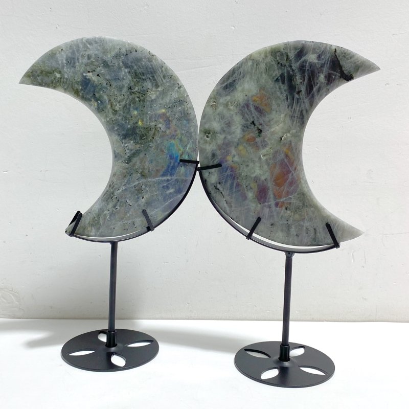 3 Pieces Beautiful Labradorite Moon Carving With Stand -Wholesale Crystals