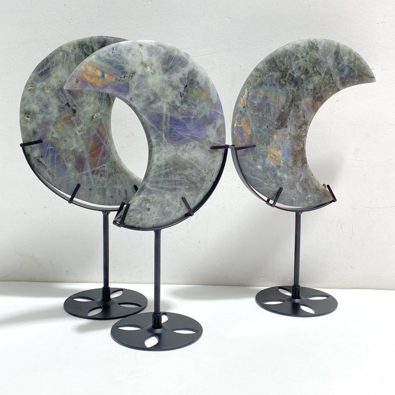 3 Pieces Beautiful Labradorite Moon Carving With Stand -Wholesale Crystals