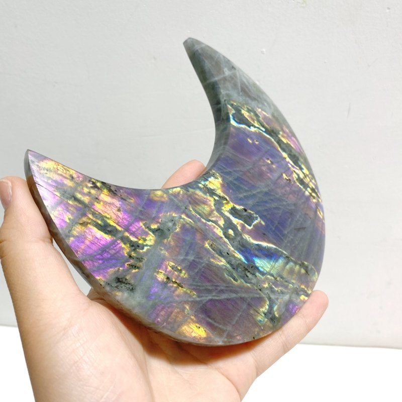 3 Pieces Beautiful Labradorite Moon Carving With Stand - Wholesale Crystals