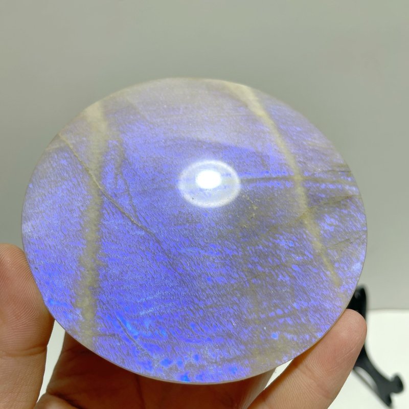 3 Pieces Blue Moonstone Round Plate Home Decor With Plastic Base - Wholesale Crystals
