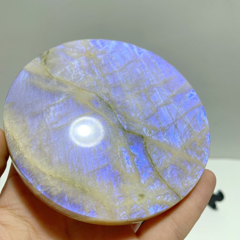 3 Pieces Blue Moonstone Round Plate Home Decoration With Plastic Base - Wholesale Crystals