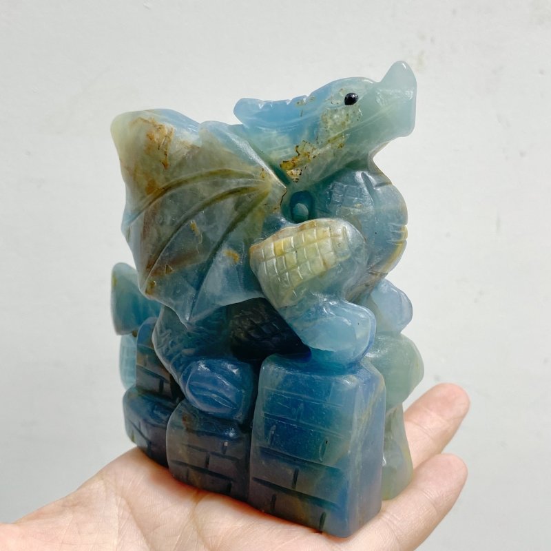3 Pieces Blue Onyx Flying Dragon Castle Carving(Defect) -Wholesale Crystals