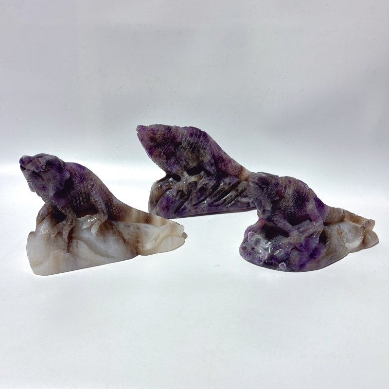 3 Pieces Chevron Amethyst Lizard Carving -Wholesale Crystals