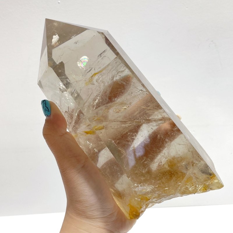 3 Pieces Large Golden Hematoid Quartz Crystal Point Raw Bottom With Rainbow - Wholesale Crystals