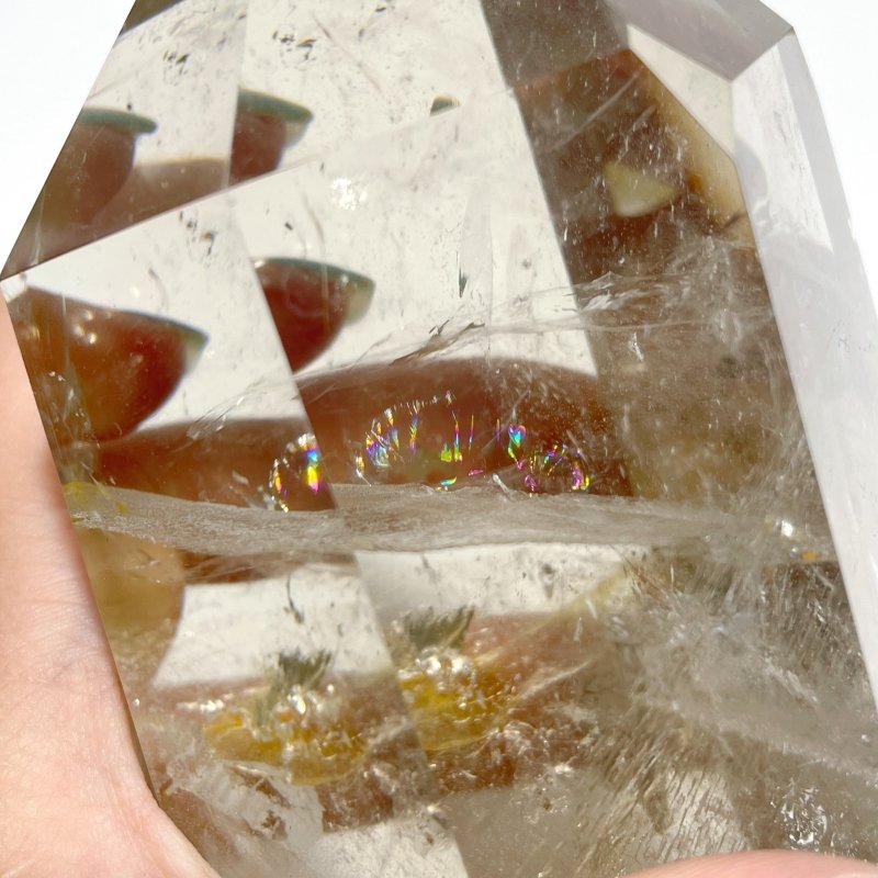 3 Pieces Large Golden Hematoid Quartz Crystal Point Raw Bottom With Rainbow - Wholesale Crystals