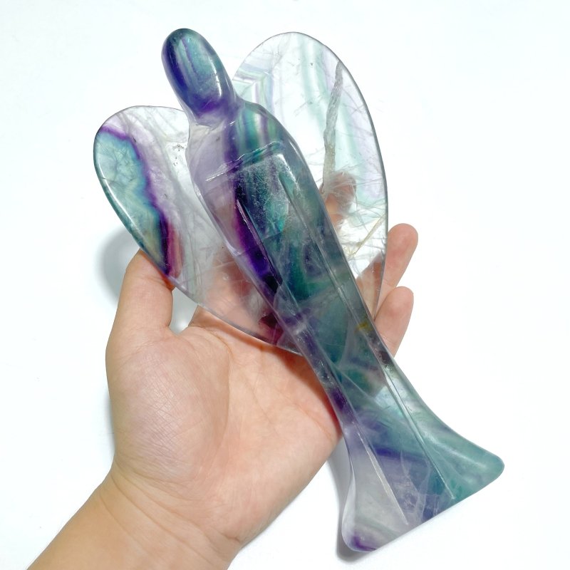 3 Pieces Large Rainbow Fluorite Angel Carving - Wholesale Crystals