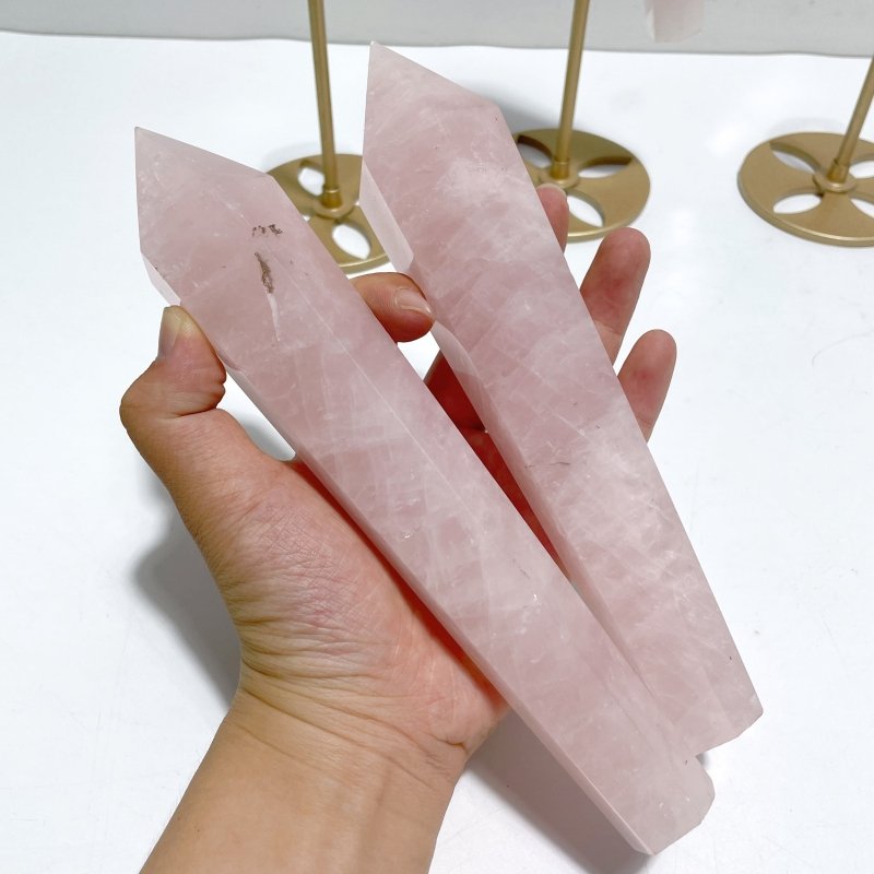3 Pieces Rose Quartz Magic Scepter Wand with Stand - Wholesale Crystals