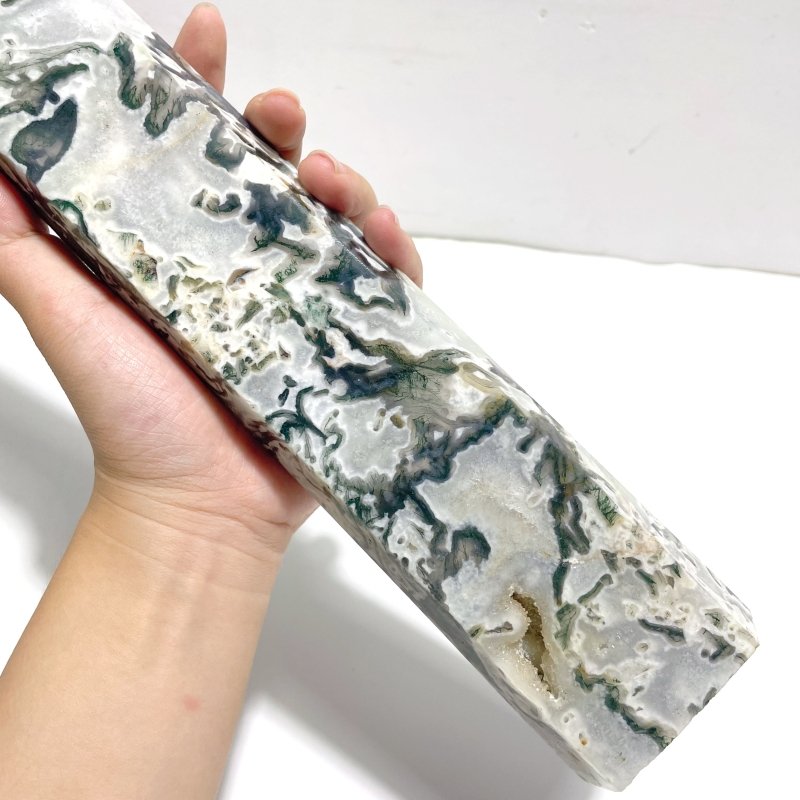 3 Pieces Tall Geode Druzy White Moss Agate Tower Points - Wholesale Crystals