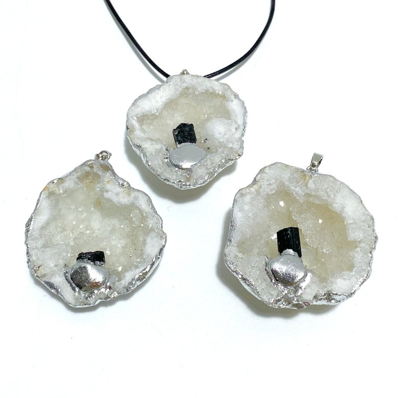 3 Styles Geode Druzy Agate Slice Irregular Pendant Wholesale Black Tourmaline Amethyst Citrine - Wholesale Crystals